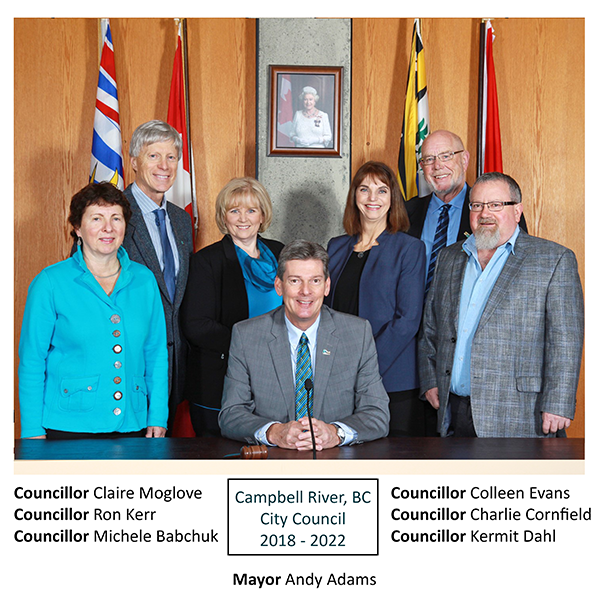 Group photo of council members and the mayor in formal attire.