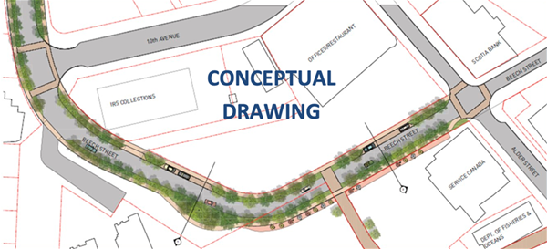 Conceptual drawing of anticipated upgrades to Beech St, between Alder and 10th Ave Conceptual drawing of anticipated upgrades to Beech St, between Alder and 10th Ave