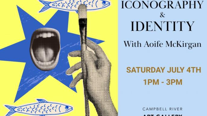event poster featuring a brightly coloured poster with a pop-art theme, fish and a paintbrush