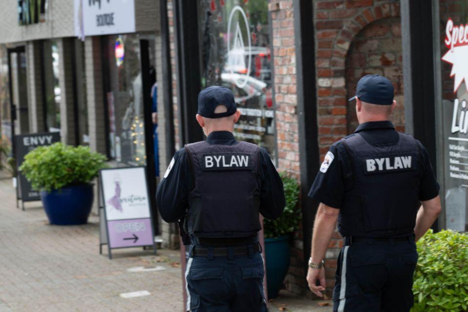 Two Bylaw officers patrol downtown Campbell River.